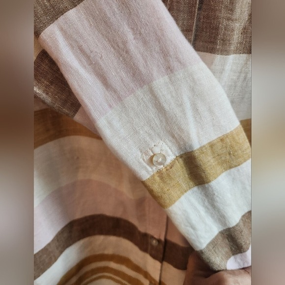 Rachel Zoe Linen Pink Brown Stripe Tunic Button Down Beach Cover Up Lagenlook XL - Picture 6 of 11